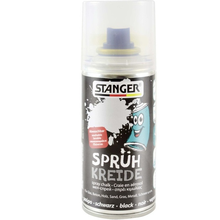 Спрей черна креда STANGER, за декорация на стъкло, метал, рисуване върху цимент, прозорци, подходящ за интериор-екстериор, нетоксичен, безопасен за деца, миещ се, идеален за хоби, забавление, отдих, професионална употреба, 150мл, SIPEDO