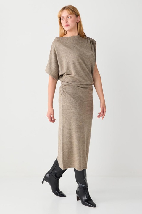 JIMMY KEY, Rochie lunga cu maneci asimetrice, Bej melange