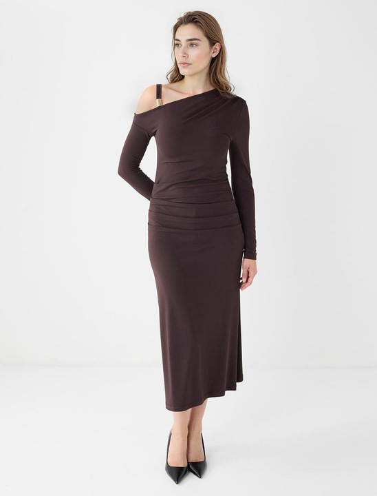 JIMMY KEY, Rochie cambrata cu maneci lungi, Maro inchis