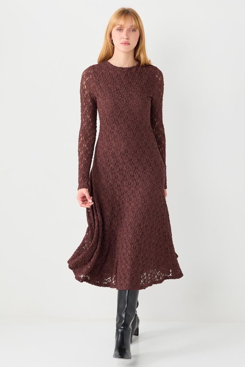 JIMMY KEY, Rochie lunga cu decolteu rotund, Maro inchis