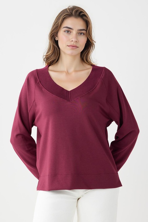 JIMMY KEY, Bluza de trening din amestec de modal cu croiala lejera si decolteu in V, Visiniu