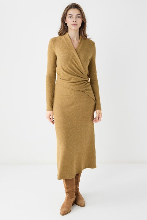 JIMMY KEY, Rochie din tricot cu decolteu cache-coeur, Galben mustar