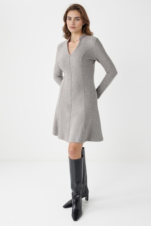 JIMMY KEY, Rochie midi evazata, Gri deschis melange