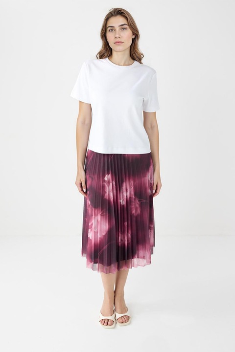 JIMMY KEY, Fusta plisata midi cu model, Violet/Roz