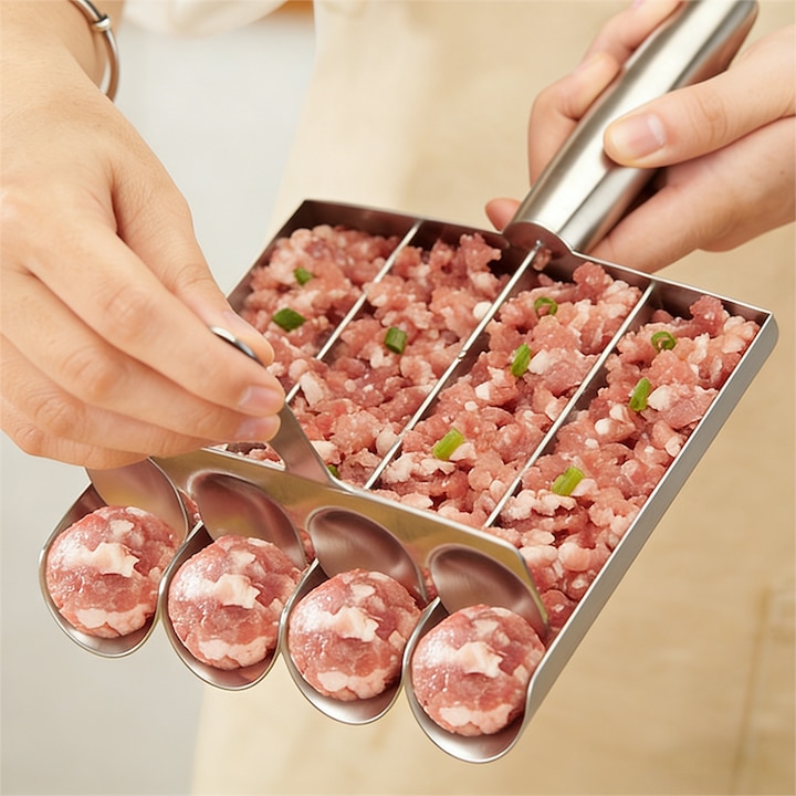 Set polonice pentru chiftele din inox, Zbcmc, 4 tuburi, spatula inclusa, argintiu, 27x8x4.5cm