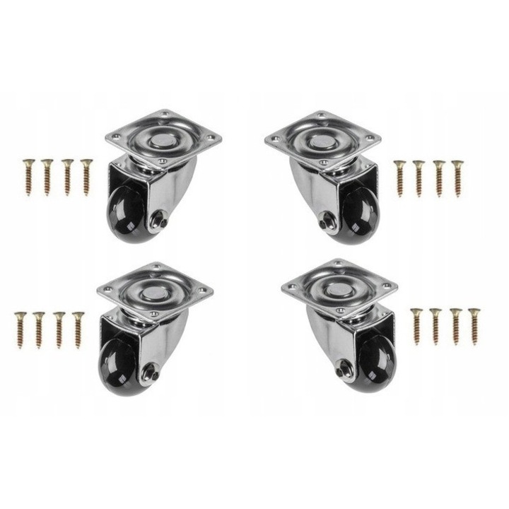 Set 4 roți mobile GTV Brazilia, diametru 35mm, negre, pentru mobilier de birou