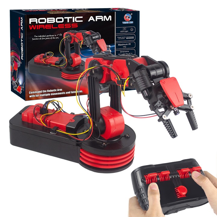 Brat Robotic DIY STEM pentru Copii, Telecomanda Wireless 2.4G, Miscari Multiple, Ridicare 100g, Kit Educational