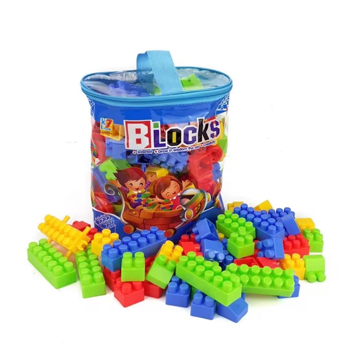 Set Cuburi de Constructie– Piese Colorate, Joc Creativ pentru Copii, cu Geanta de Depozitare 36 piese