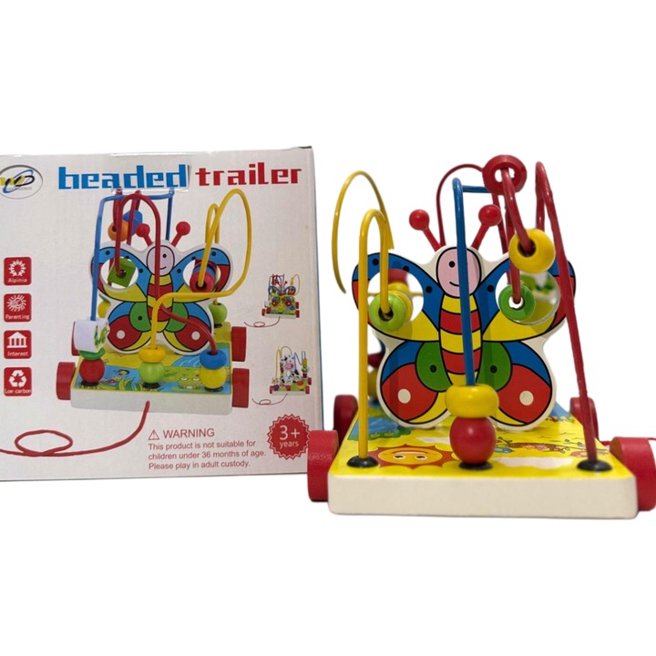 Centru de joaca cu traseu pentru margele Fluture – Jucarie educativa din lemn pentru copii 12 luni+