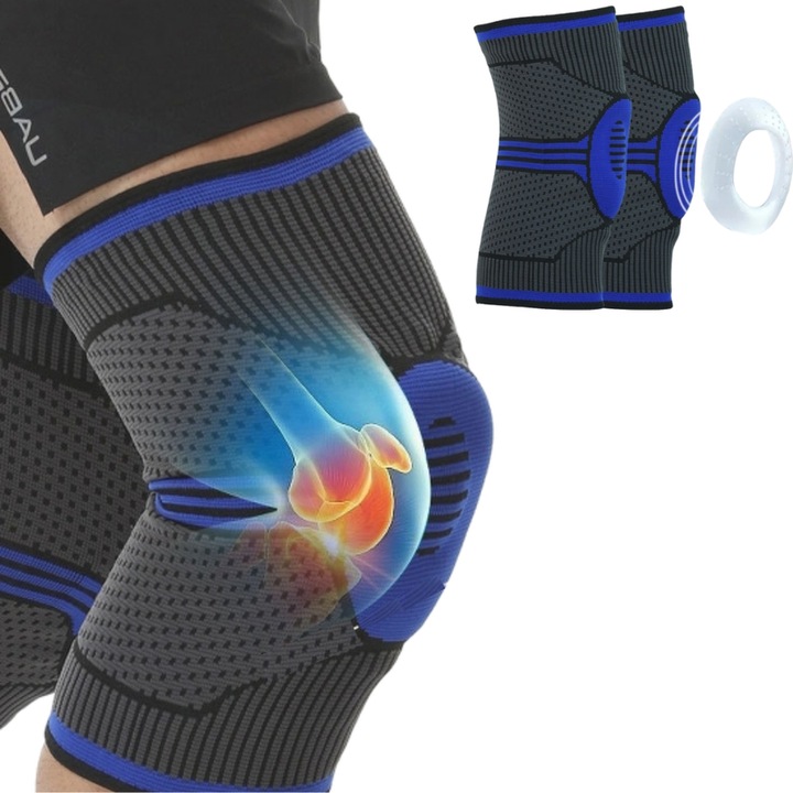 Genunchieră MzcrJosv, suport corector ortopedic, nailon/tampon de silicon, unisex, mărimea S (32-36cm)