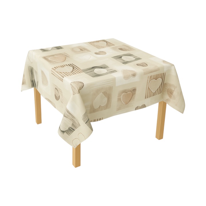 Rola fata de masa decorativa PVC 1.37x20m, grosime 0.18mm, textil 45 g/mp, model inimi crem Breckner Germany