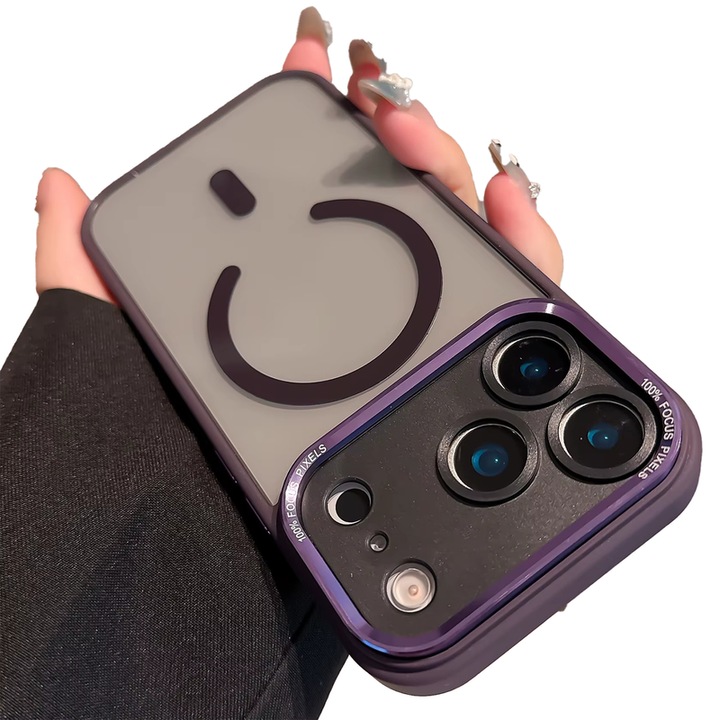 Прозрачен калъф за телефон, съвместим с iPhone 12 Pro, магнитен дизайн MagSafe, метална защита за камерата, устойчив на удари, лилав