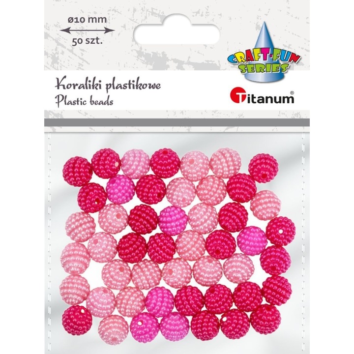 Műanyag gyöngy szett, 10 mm, fukszia/rózsaszín/púderrózsaszín, 50 darab