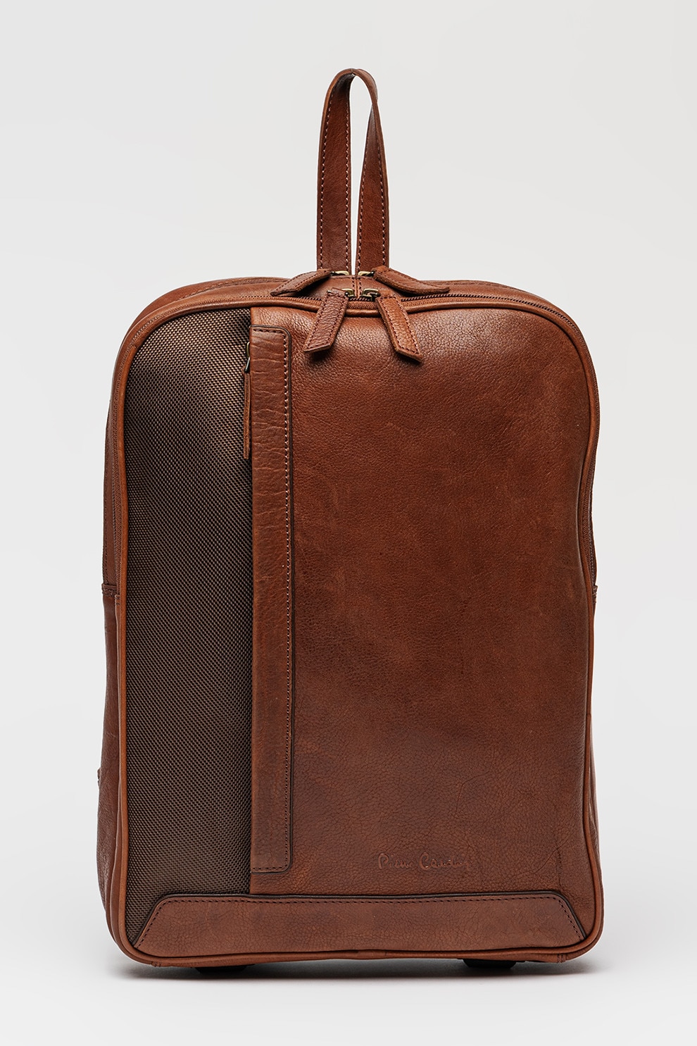 Pierre Cardin, Rucsac de piele cu detalii de panza, Maro fango