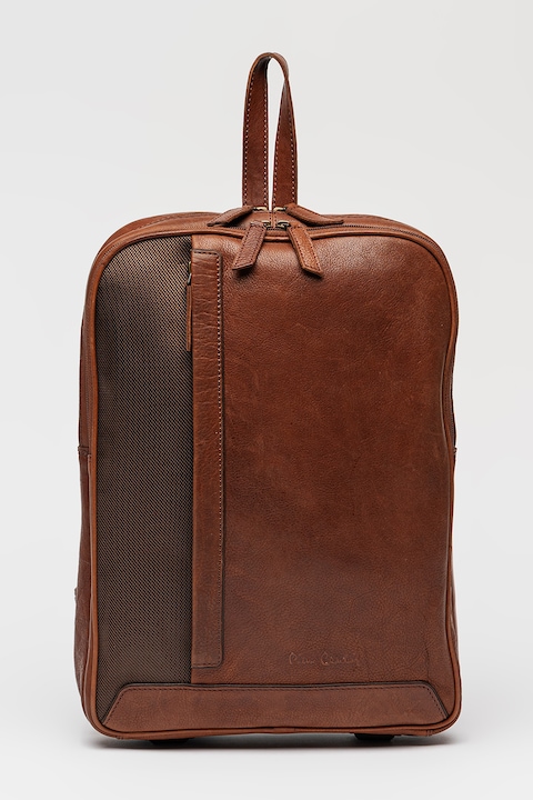 Pierre Cardin, Rucsac de piele cu detalii de panza, Maro fango