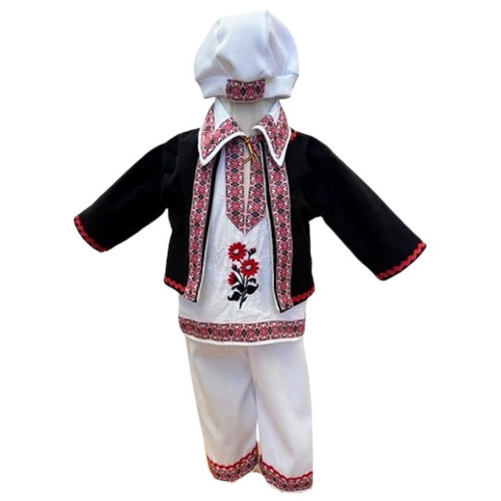 Costum traditional pentru botez, Mini Junior, 4 piese, multicolor, 80-86 CM