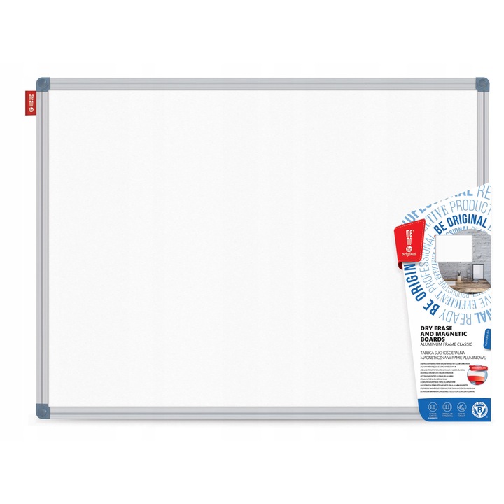 Магнитна дъска MemoBe 100x80см, бяла, с алуминиева рамка, за стенен монтаж