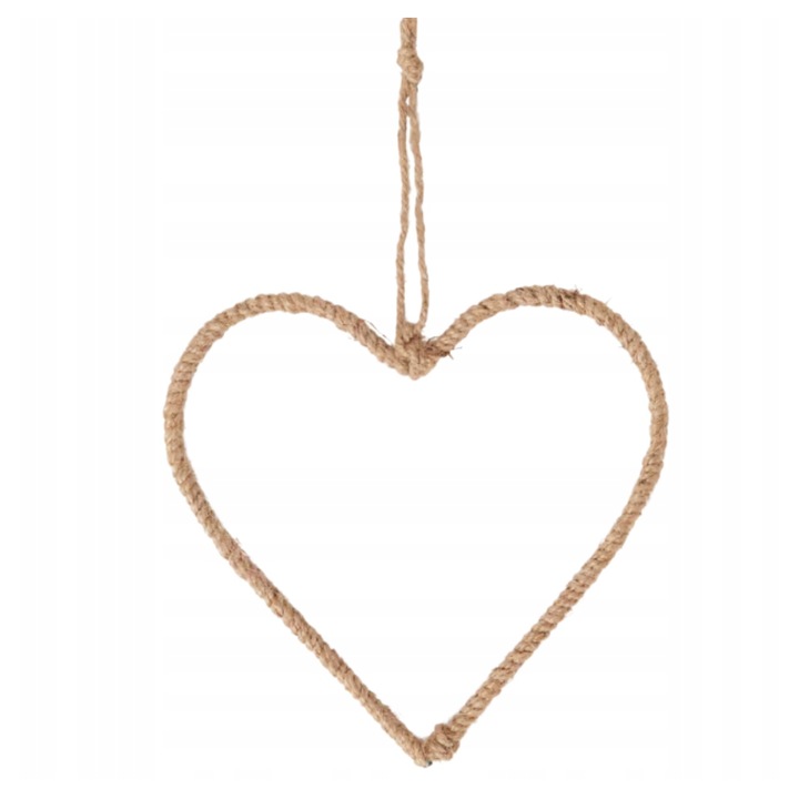 Pandantiv decorativ din iută, cerc inimă, 20cm, nuanță naturală
