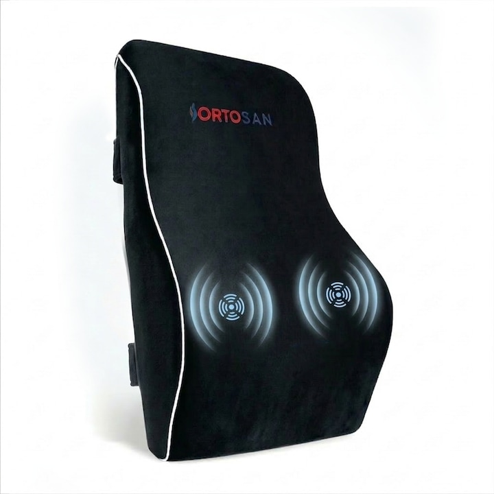 Perna Ortopedica Spate, Ortosan®, Perna Lombara Din Spuma Cu Memorie Pentru Sustine Corecta A Coloanei, Cu 2 Bretele De Fixare, Husa Catifelata Premium, Ideala Pentru Scaun Auto, Birou Sau Acasa, Design Ergonomic, Negru