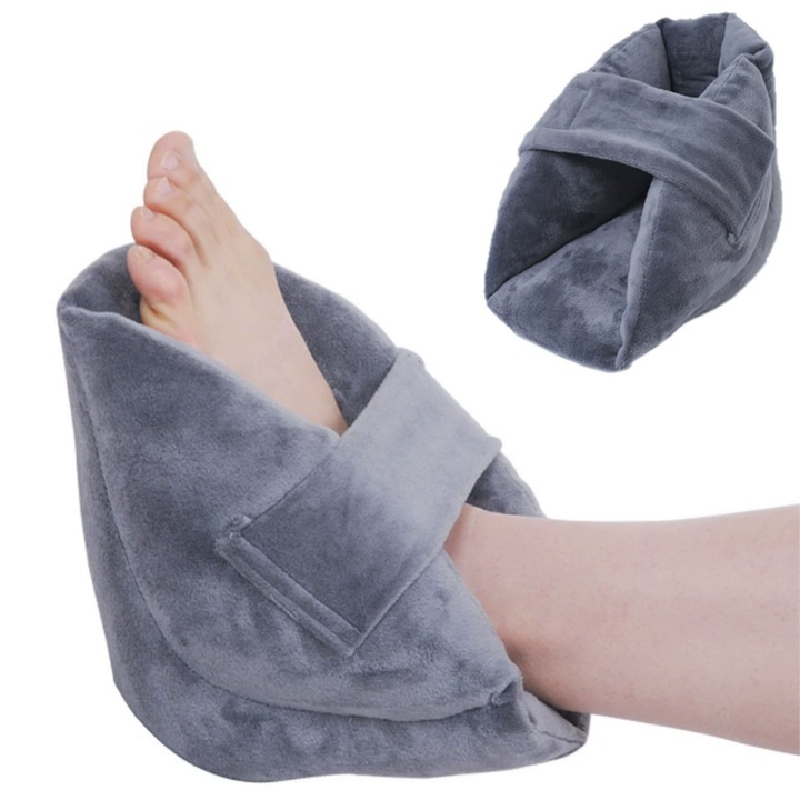 Protector de calcai, MzcrJosv®, design deschis, pacient 1 bucata, Protector pentru calcai si glezna, gri, bumbac