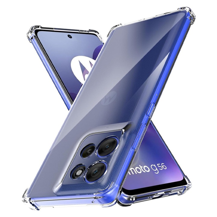 Калъф AntiShock за Motorola Moto G56, гъвкав силикон, TPU броня, уникална дълготрайна технология против пожълтяване с двойно инжектиране, ултра богато и първокласно покритие, прозрачен