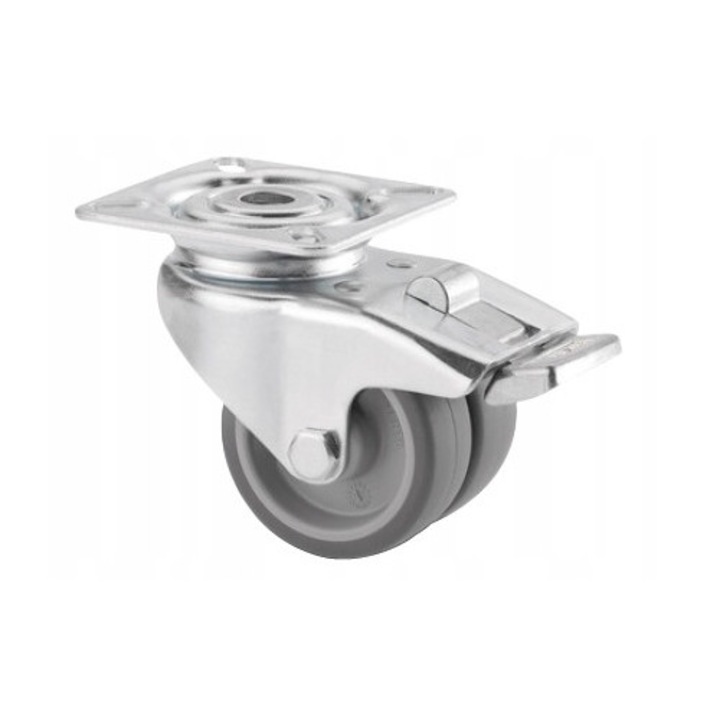 Roata dubla cu frana TENTE, 50mm, 75kg sarcina, gri, set de 4 bucati