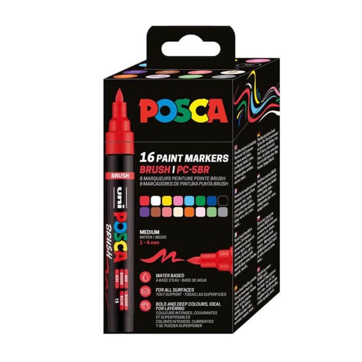 Set 16 markere varf pensula Posca PC-5BR