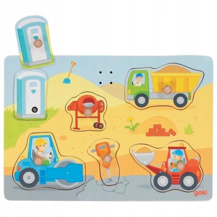 Goki hangos puzzle, fa, építkezés, 30x21cm, 12 hónapos kortól