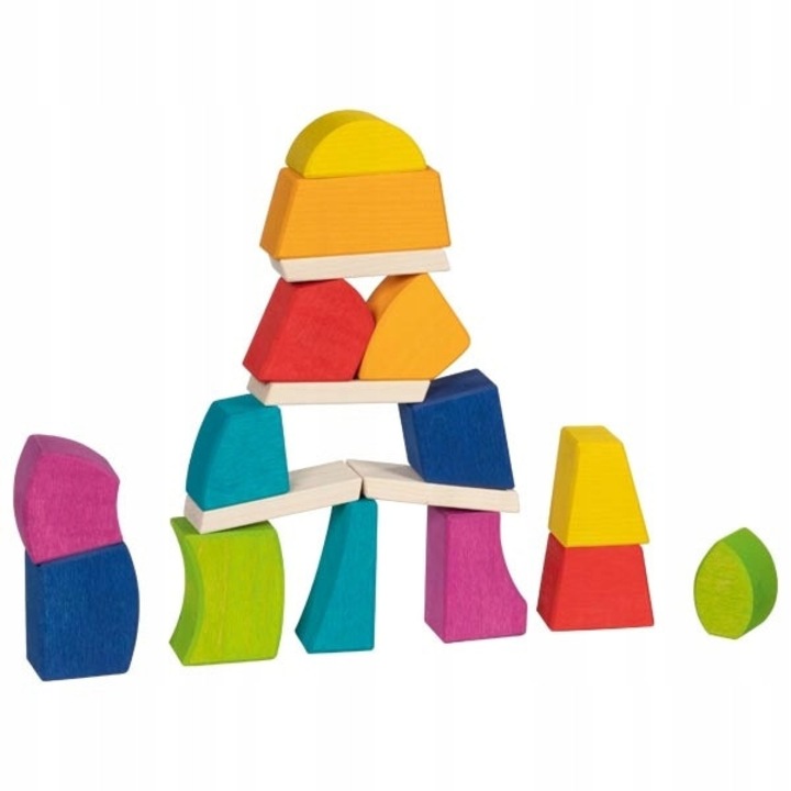 Set cuburi educative din lemn Goki, 18 piese curcubeu, pentru 2+ ani, lemn de artar