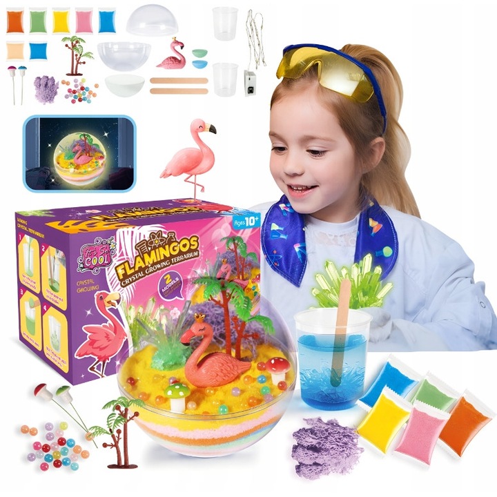 Acvariu educațional cu cristale și LED, set creativ, roz, pentru copii de 10 ani