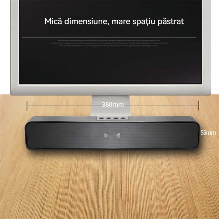Soundbar, Boxe PC, sunet stereo, Bluetooth, 3, 5 mm AUX, card TF, alimentare USB, sunet surround 3D, potrivit pentru computere, telefoane mobile, console de jocuri si alte dispozitive, negru
