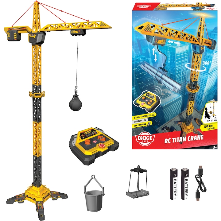 Macara mare cu telecomanda, brat rotativ de 150 cm, macara Titan RC USB + lumina cu telecomanda