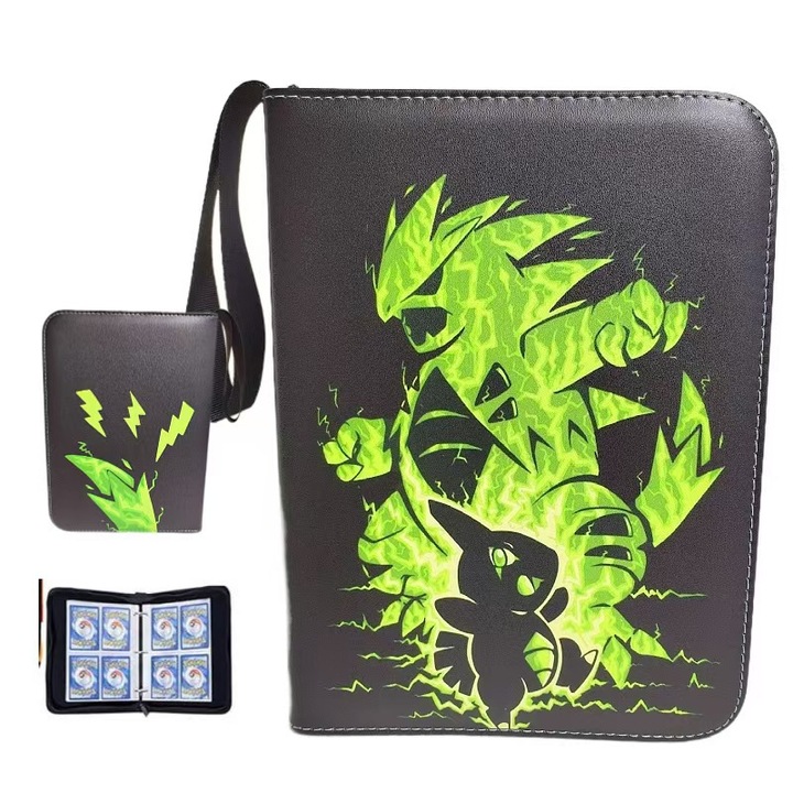 Album de carti Pokemon, 4 compartimente, 50 pagini, 400 sloturi pentru carti, material PU