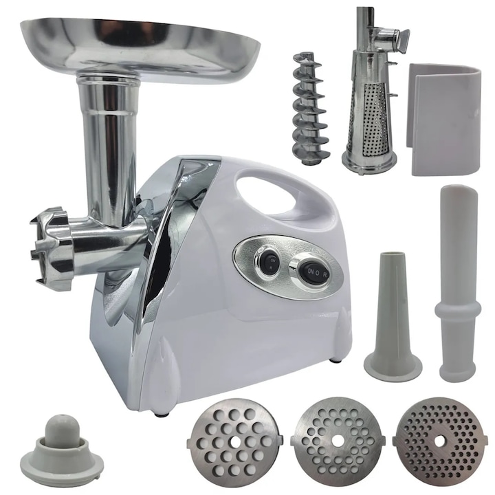 Masina de tocat carne, Miromoto, 3000 W, 4 in 1, accesorii rosii, 30.5x25x25.3cm