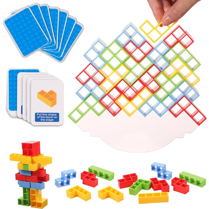 Joc educativ TOYMIS Tetra Tower, 48 piese, echilibru și strategie, multicolor, 2.7x6.7 inch