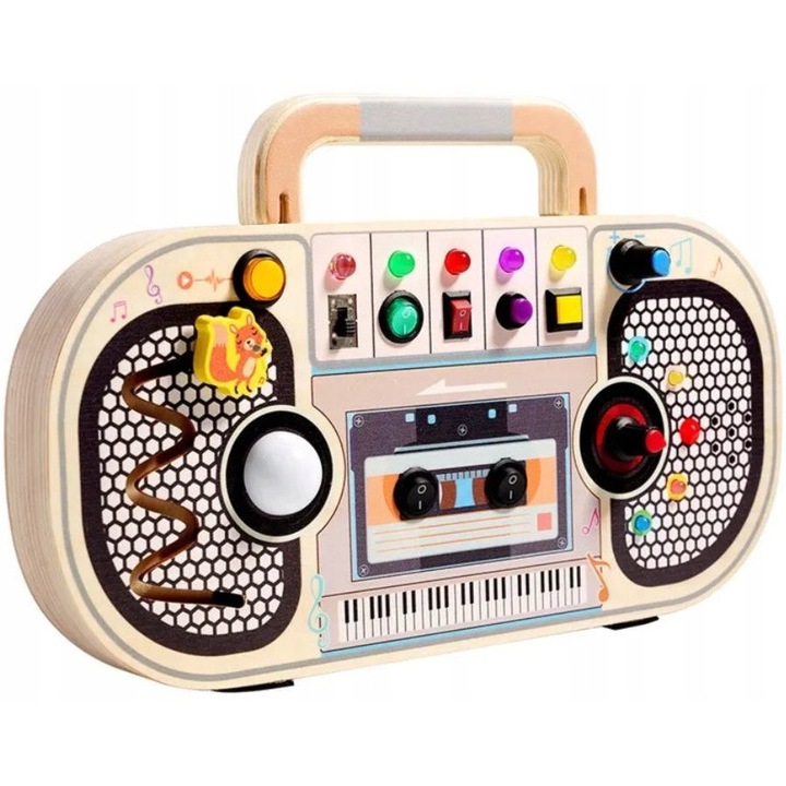 Tabla manipulativă, moo tumi, panou senzorial din lemn, butoane colorate, 17, 8x4, 7x29cm