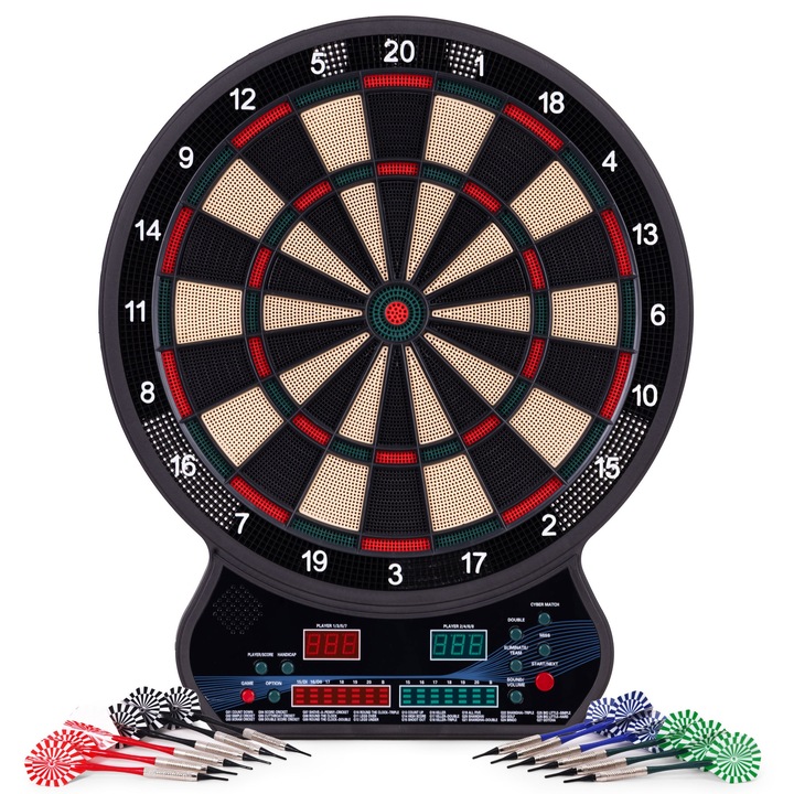 Dart Electronic idealSTORE LCD kijelző, méretei 42 cm, 27 játék, 202 variáció, 12 nyíl és tartalék hegyek, multiplayer funkció, automatikus pontszám, megvilágított képernyő, interaktív módok, ideális családnak, bárba, klubba, bulikra