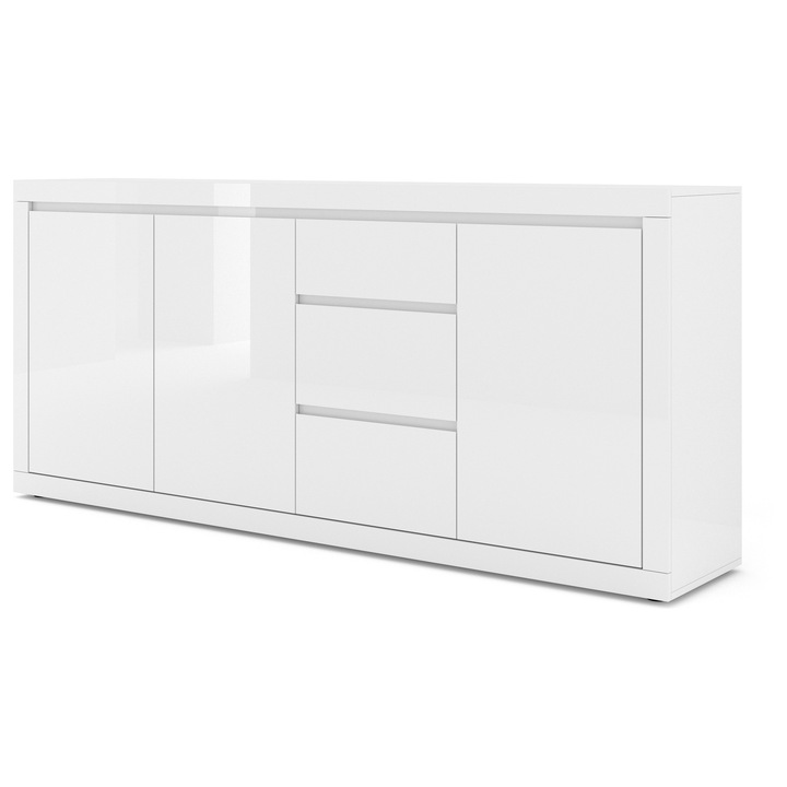 Comoda Homlando Bello Bianco, alb mat/inalt lucios, 3 sertare, 3 usi, 195x40x89cm