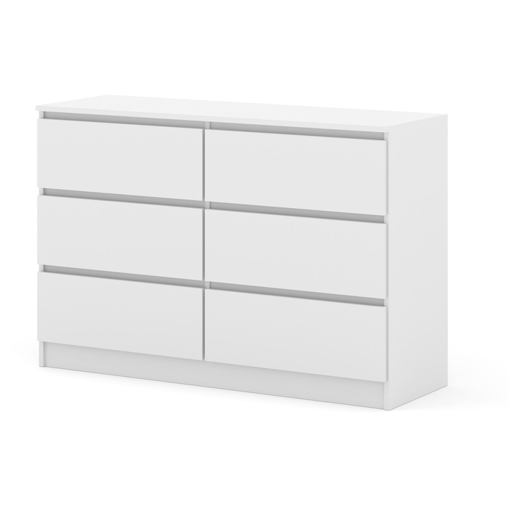 Comoda Homlando MAJA, 6 sertare, alb mat, 120x40x80,5cm