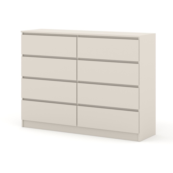 Comoda Homlando MAJA, 8 sertare, 140x40x104cm, alb mat, stejar cremona