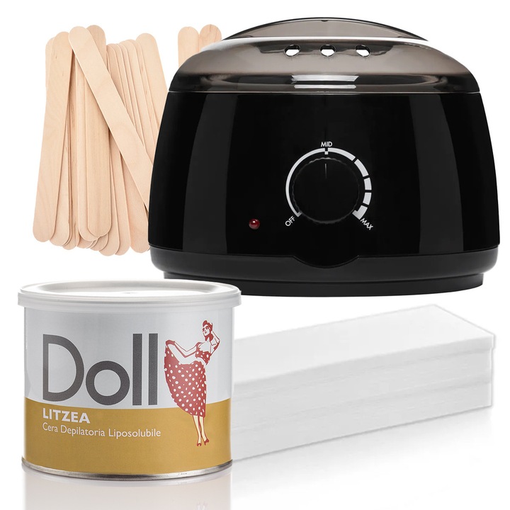Set Depilare Ceara Xanitalia, Incalzitor, Ceara Litzea 400ml, 50 benzi, 10 spatule, picioare, unisex