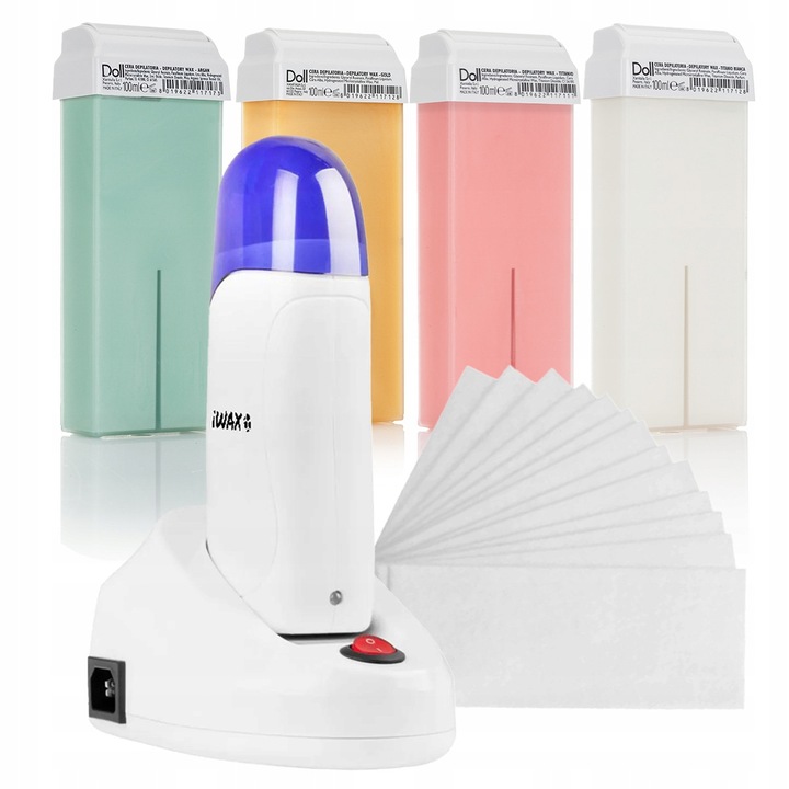 Set depilare ceara Doll Xanitalia, 4x ceara 100ml, incalzitor 40W, 100 benzi depilatoare, unisex