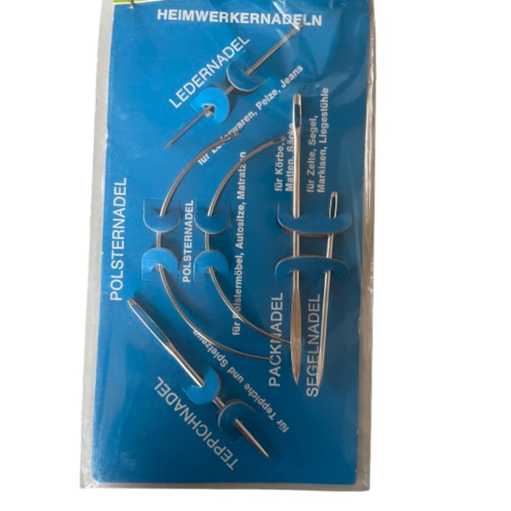 Set 6 ace pentru cusut manual, pentru piele și tapiterie, multicolor