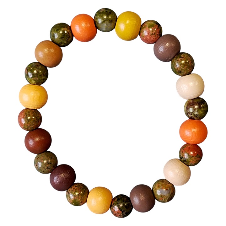 Bratara unicat din unakit de 6mm si lemn de 8mm