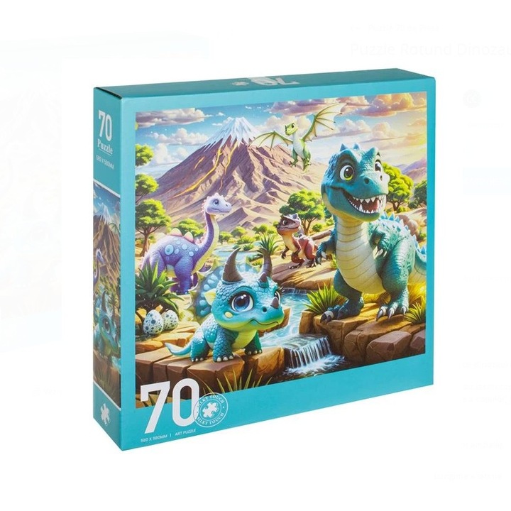 Név: Kerek dinoszaurusz puzzle 70 darabos – színes őskori kép, 58×58 cm, puzzle gyerekeknek 3+