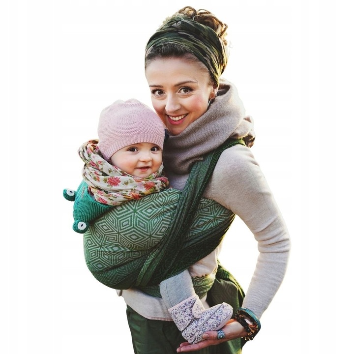 Esarfa Port-bebe Wrap Tesut Little Frog Mossy Cube, jacquard, 100% Bumbac, Mar. 6 (4,6 m), verde gri