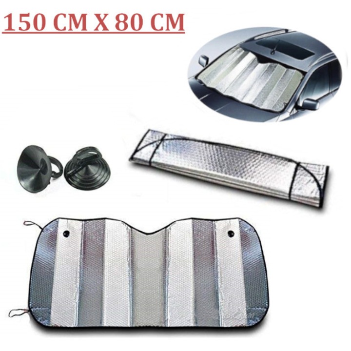 Parasolar auto universal cu folie de aluminiu pentru parbriz – 150 cm x 80 cm