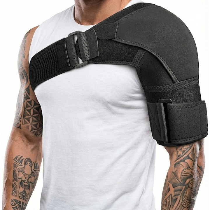 Orteza pentru sustinere umar-brat, ameliorarea durerii, grabire proces de vindecare, ameliorarea durerii, neopren, LoreBebe, marime XS, culoare negru, 1 buc