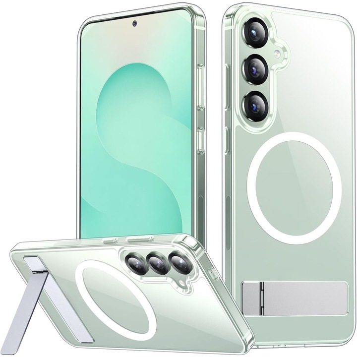Carcasa Nextronic pentru Samsung Galaxy S25/S24 Plus, transparent, rezistentă la impact, suport ascuns