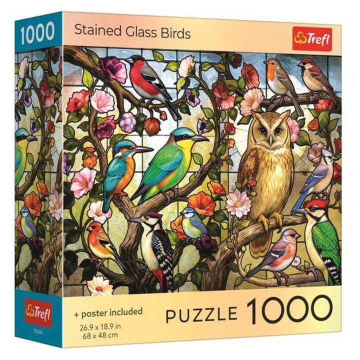 Puzzle Trefl 1000 piese - Păsări colorate din sticlă (99306)
